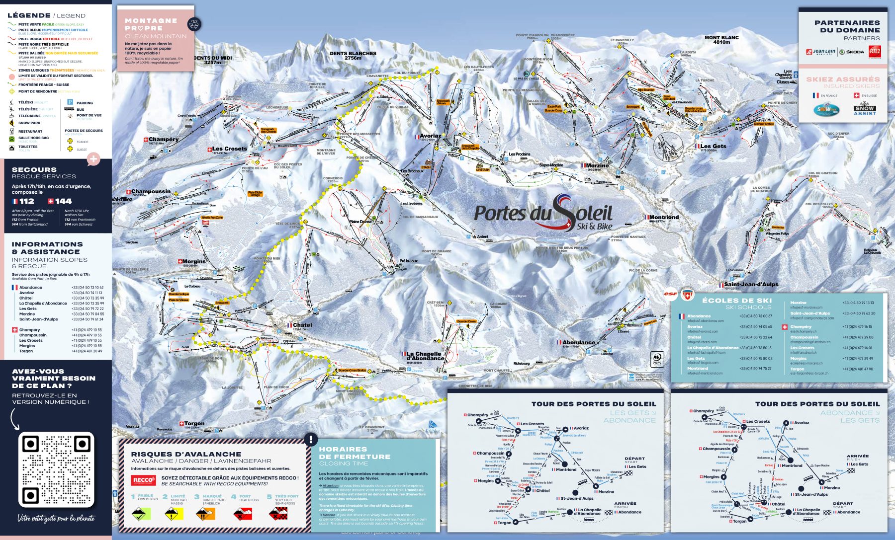 Plan officiel des pistes de Avoriaz, avec toutes les pistes, remontées et secteurs