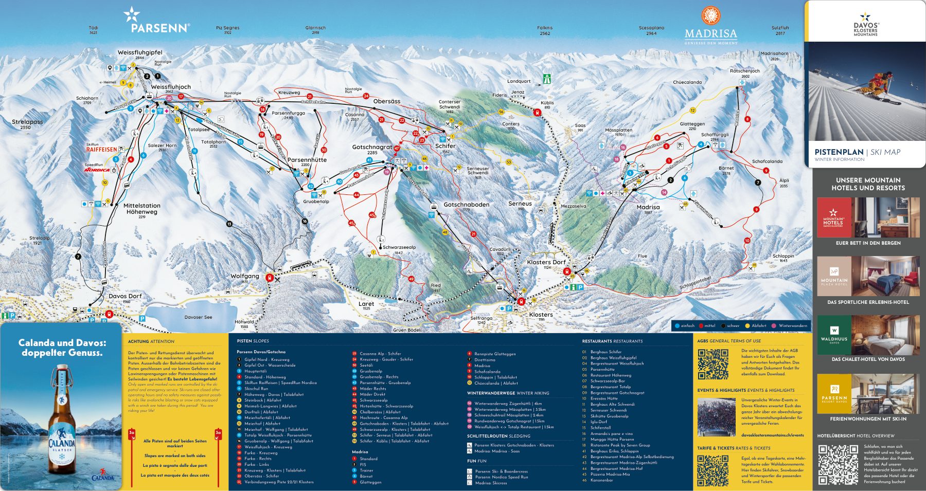 Mapa oficial de pistas de Davos, con todas las pistas, remontes y sectores