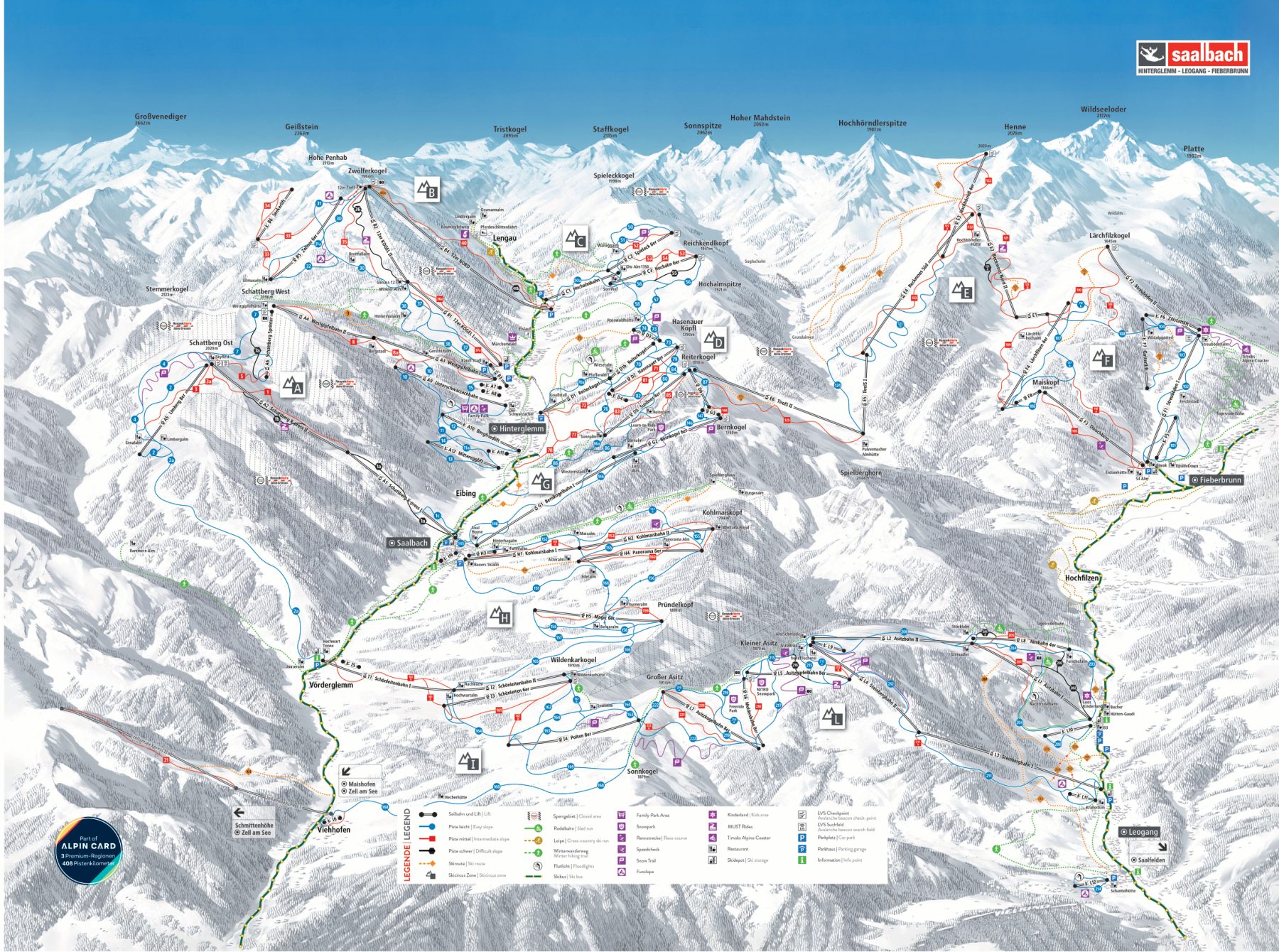 Oficjalna mapa tras – Saalbach, sezon 2026/27, ze wszystkimi trasami, wyciągami i sektorami